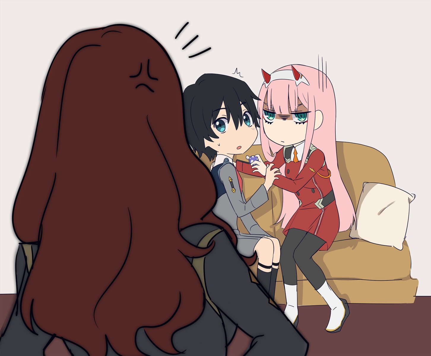 darling_in_the_franxx, hiro_(darling_in_the_franxx), horns, k_016002, nana_(darling_in_the_franxx), pantyhose, uniform, zero_two_(darling_in_the_franxx)