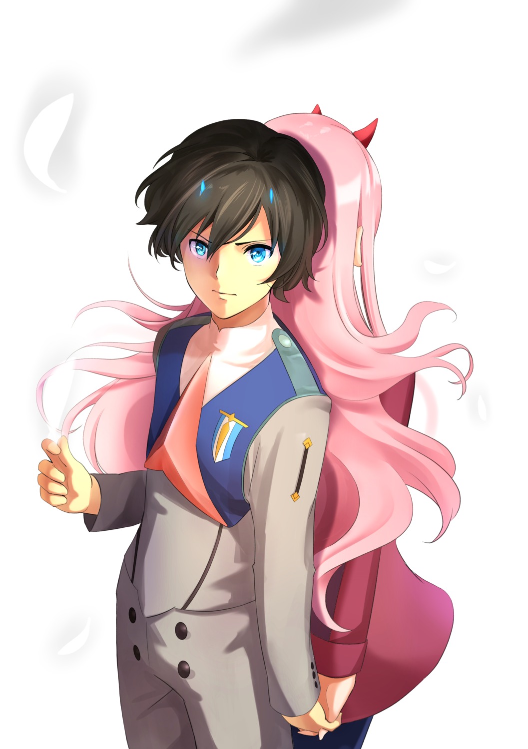 darling_in_the_franxx, hiro_(darling_in_the_franxx), horns, pantyhose, sakurahuji-iro, uniform, zero_two_(darling_in_the_franxx)