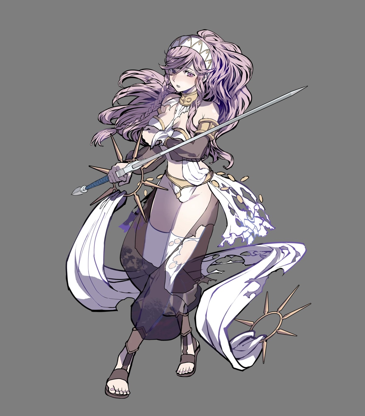 akira_(kaned_fools), bikini_armor, breast_hold, cleavage, fire_emblem, fire_emblem_kakusei, olivia_(fire_emblem), see_through, sword, thighhighs, torn_clothes, transparent_png
