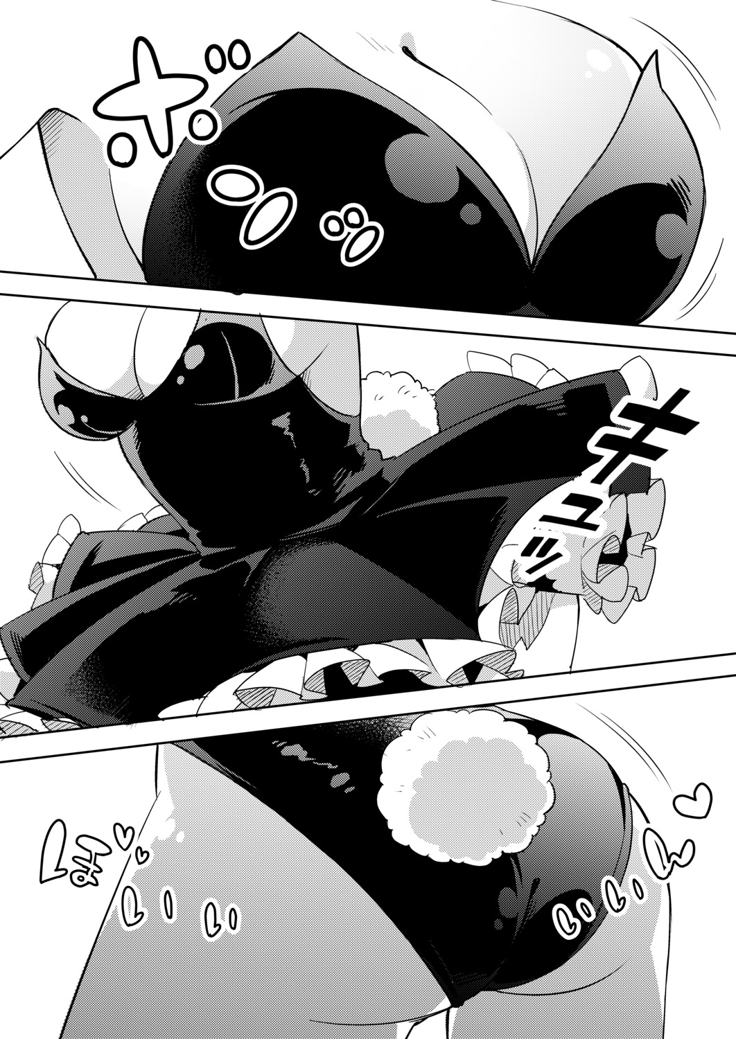 ass, cleavage, kaguya_luna, kurihara_sakura, monochrome, tail, the_moon_studio