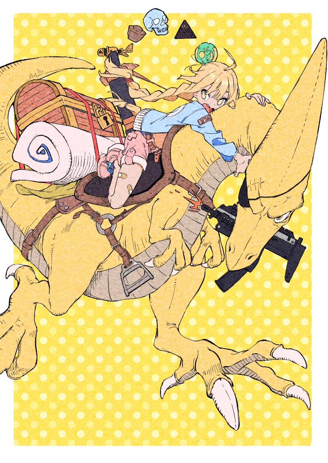 bandaid, eyepatch, gun, monster, you_(nanban319)