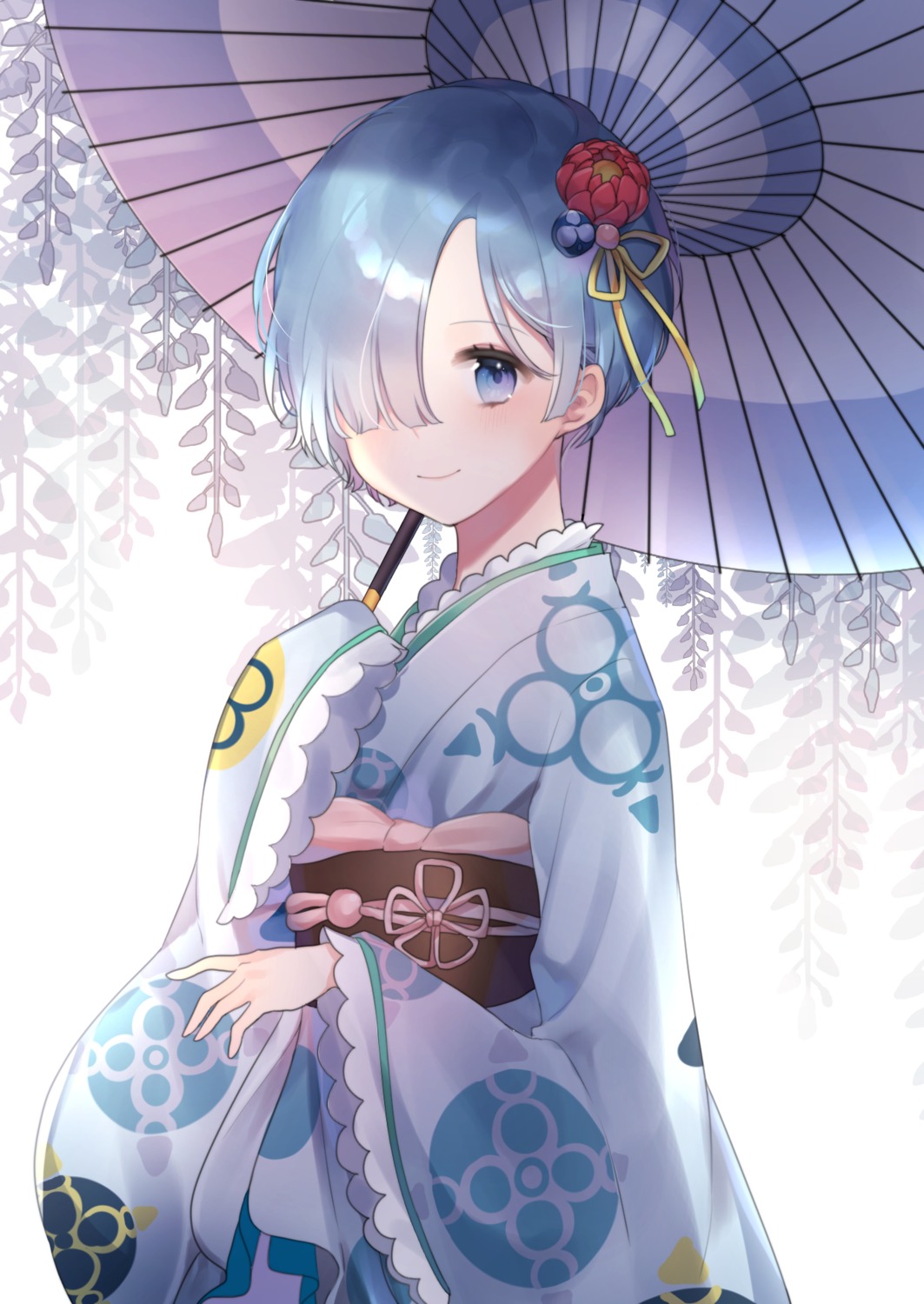 kimono, moffle_(ayabi), re:zero_kara_hajimeru_isekai_seikatsu, rem_(re_zero), umbrella