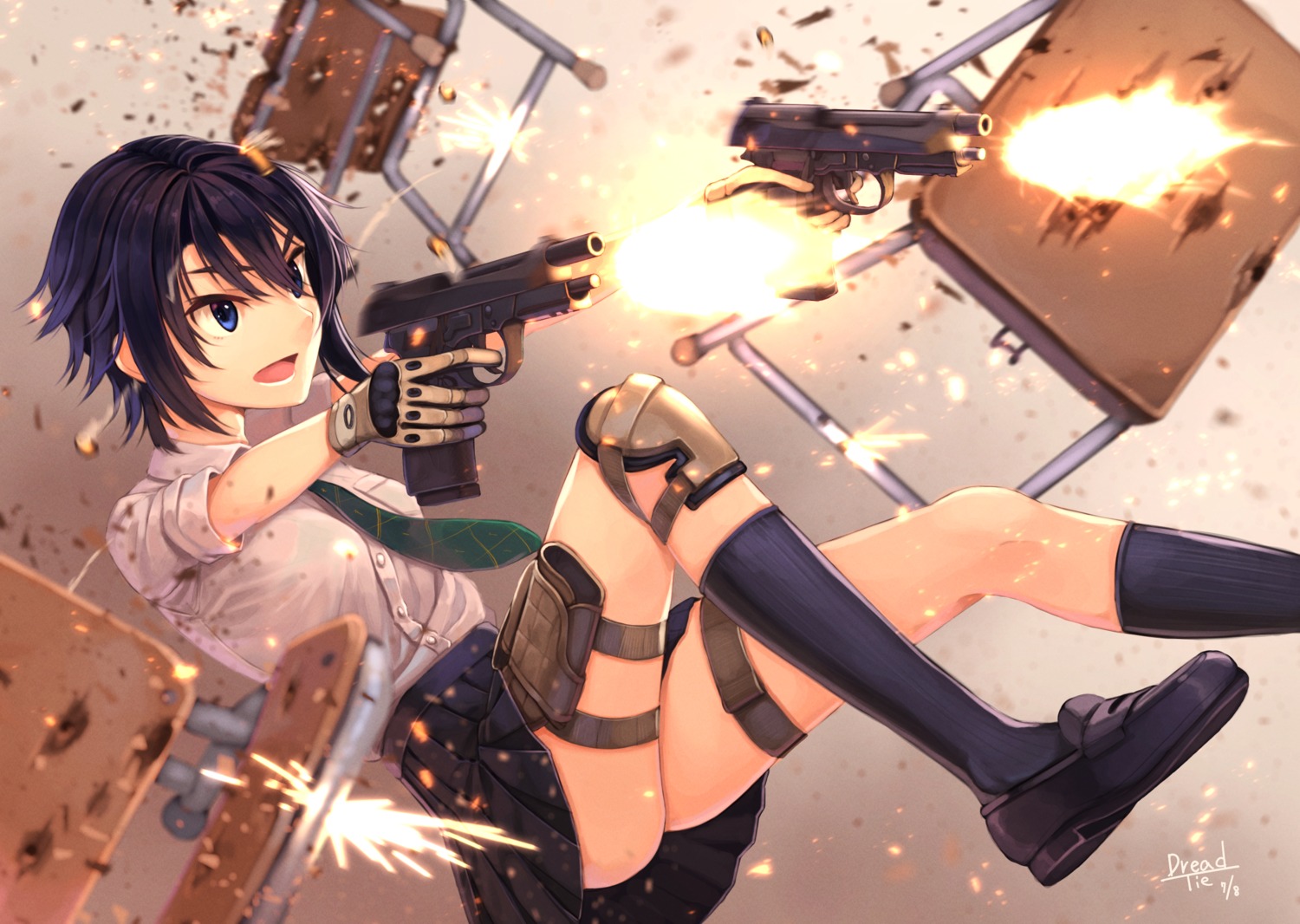 dreadtie, garter, gun, seifuku