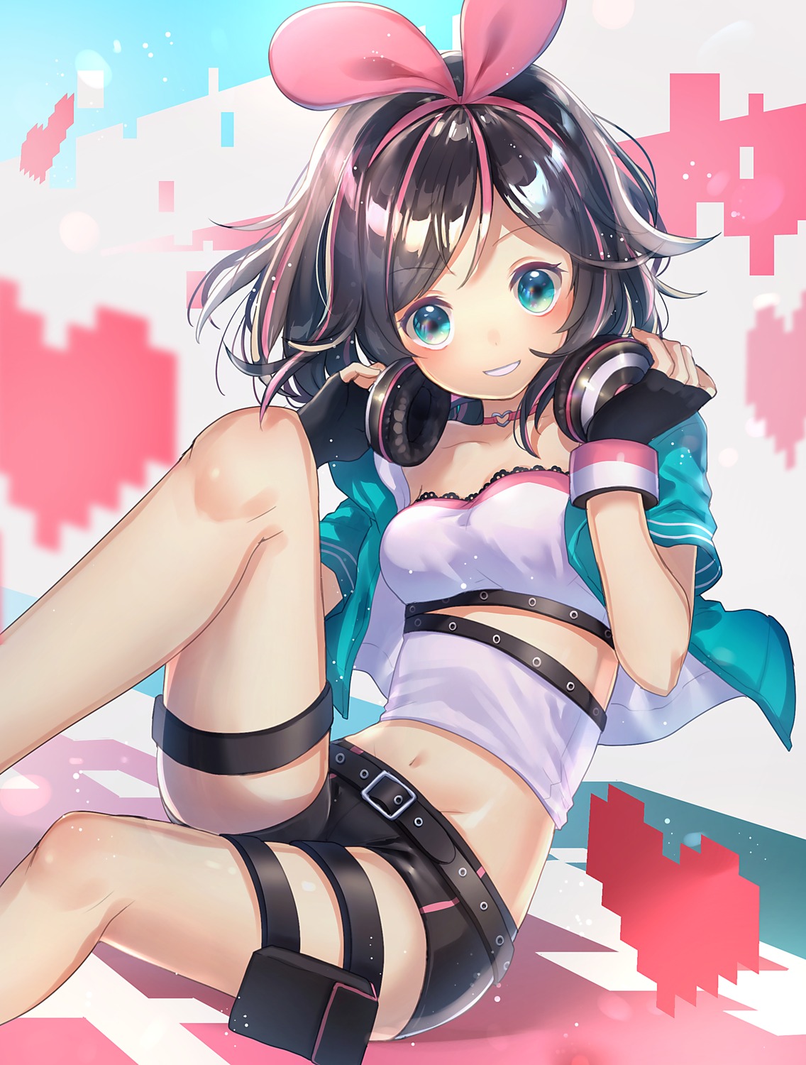 garter, headphones, kizuna_ai, kizuna_ai_inc., komadori_ui