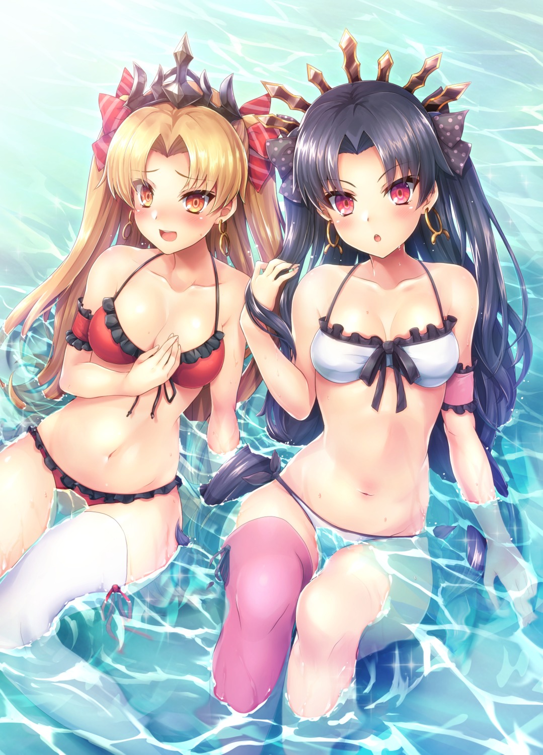 bikini, cleavage, ereshkigal_(fate), fate/grand_order, ishtar_(fate), samoore, swimsuits, thighhighs