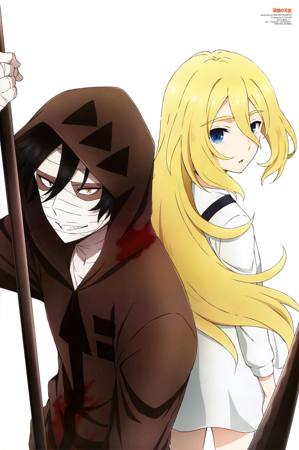 bandages, dress, heterochromia, isaac_foster, matsumoto_miki, rachel_gardner, satsuriku_no_tenshi, weapon