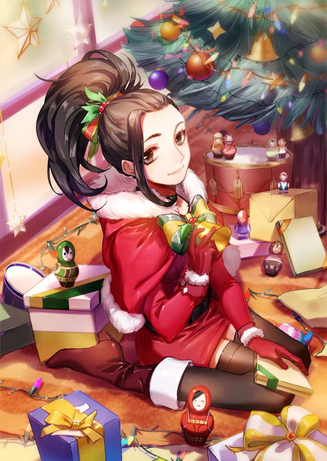 boku_no_hero_academia, christmas, dress, heels, mozer, thighhighs, yaoyorozu_momo