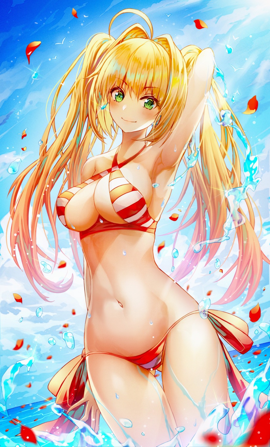 bikini, fate/extella_link, fate/grand_order, nero_claudius_(fate), okazu_(eightstudio), swimsuits, wet