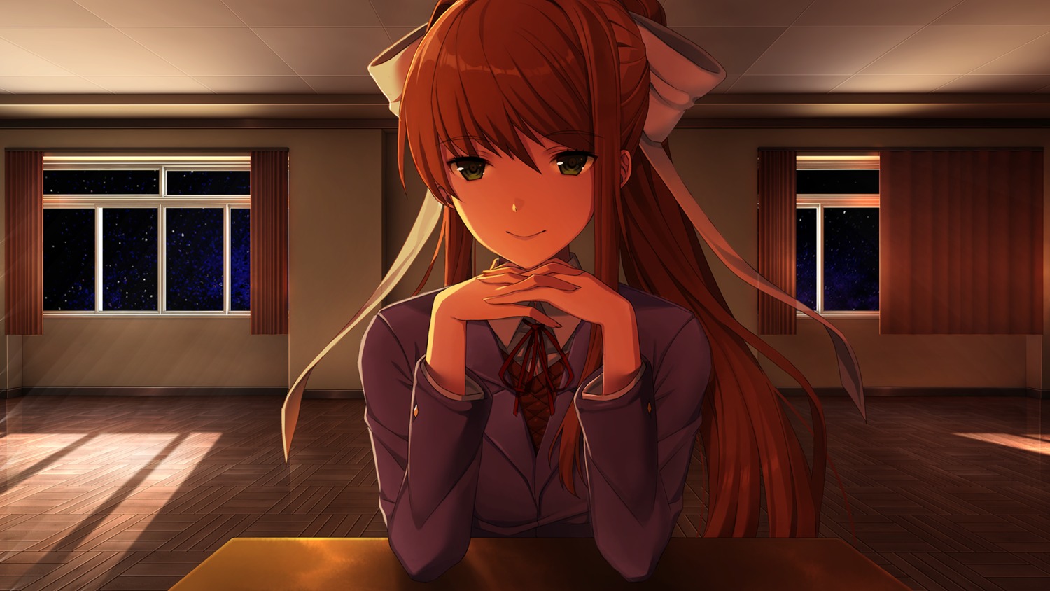 doki_doki_literature_club!, monika_(doki_doki_literature_club!), satchely, seifuku, sweater, wallpaper