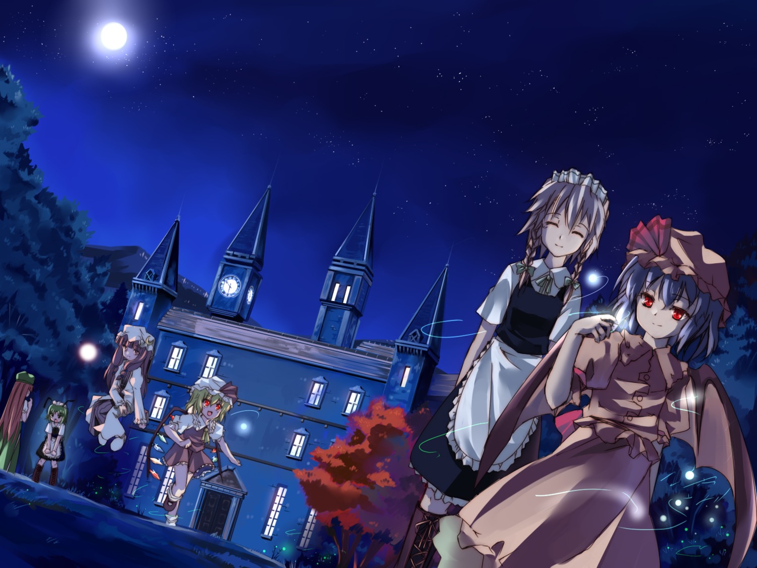 flandre_scarlet, hong_meiling, izayoi_sakuya, patchouli_knowledge, remilia_scarlet, sho, touhou, wallpaper