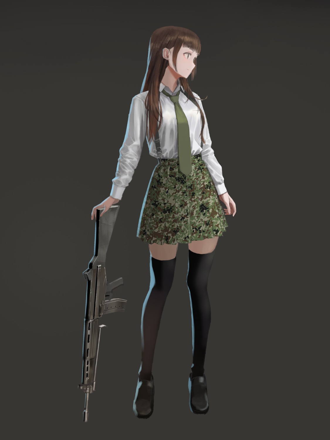 furukawa_hetzer, gun, thighhighs
