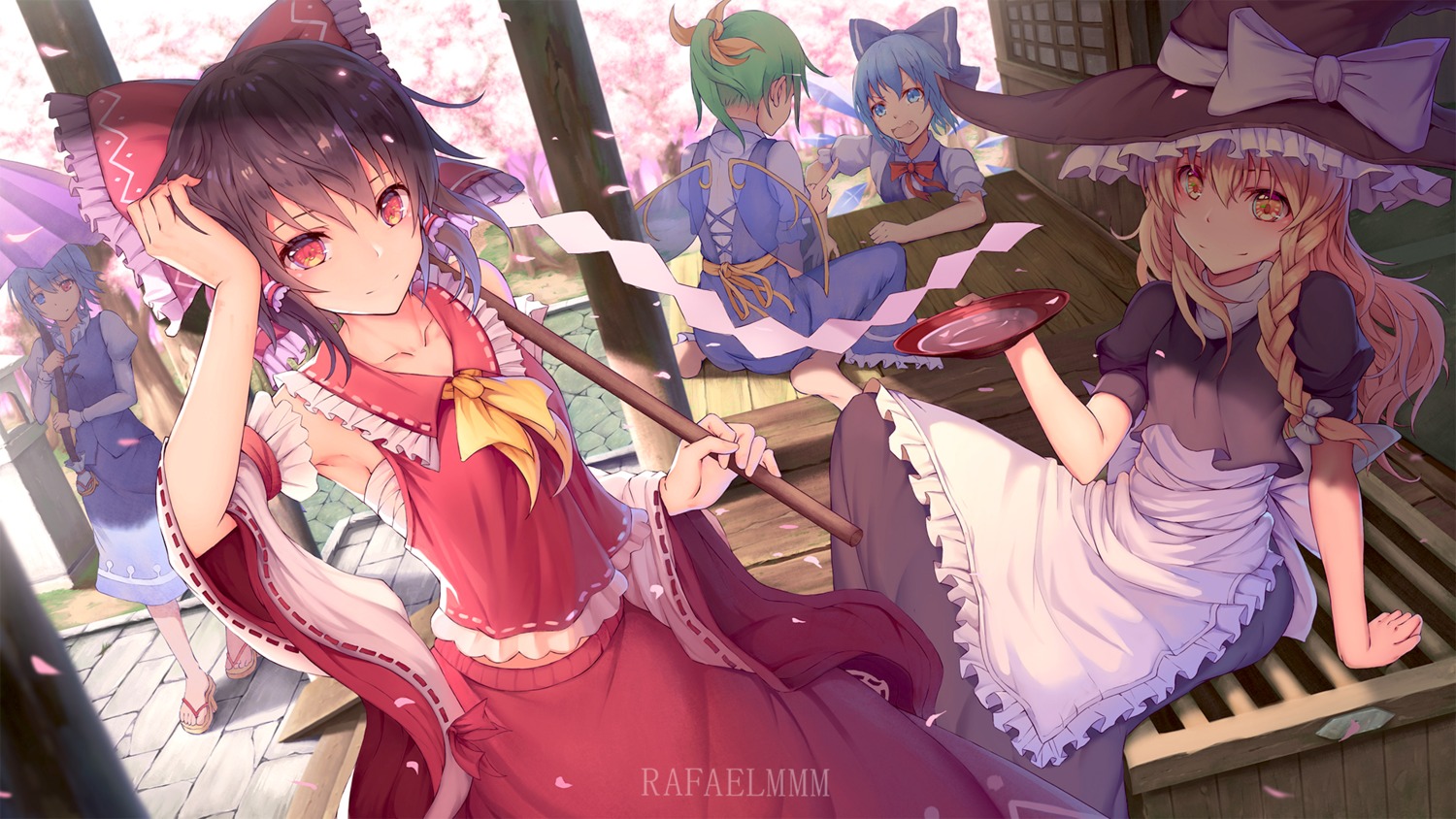 cirno, daiyousei, feet, hakurei_reimu, heterochromia, kirisame_marisa, rafael-m, sake