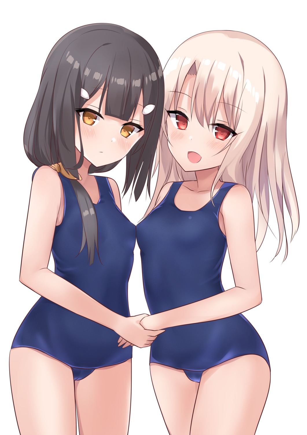 fate/kaleid_liner_prisma_illya, fate/stay_night, illyasviel_von_einzbern, miyu_edelfelt, natsu_(sinker8c), school_swimsuit, swimsuits, symmetrical_docking