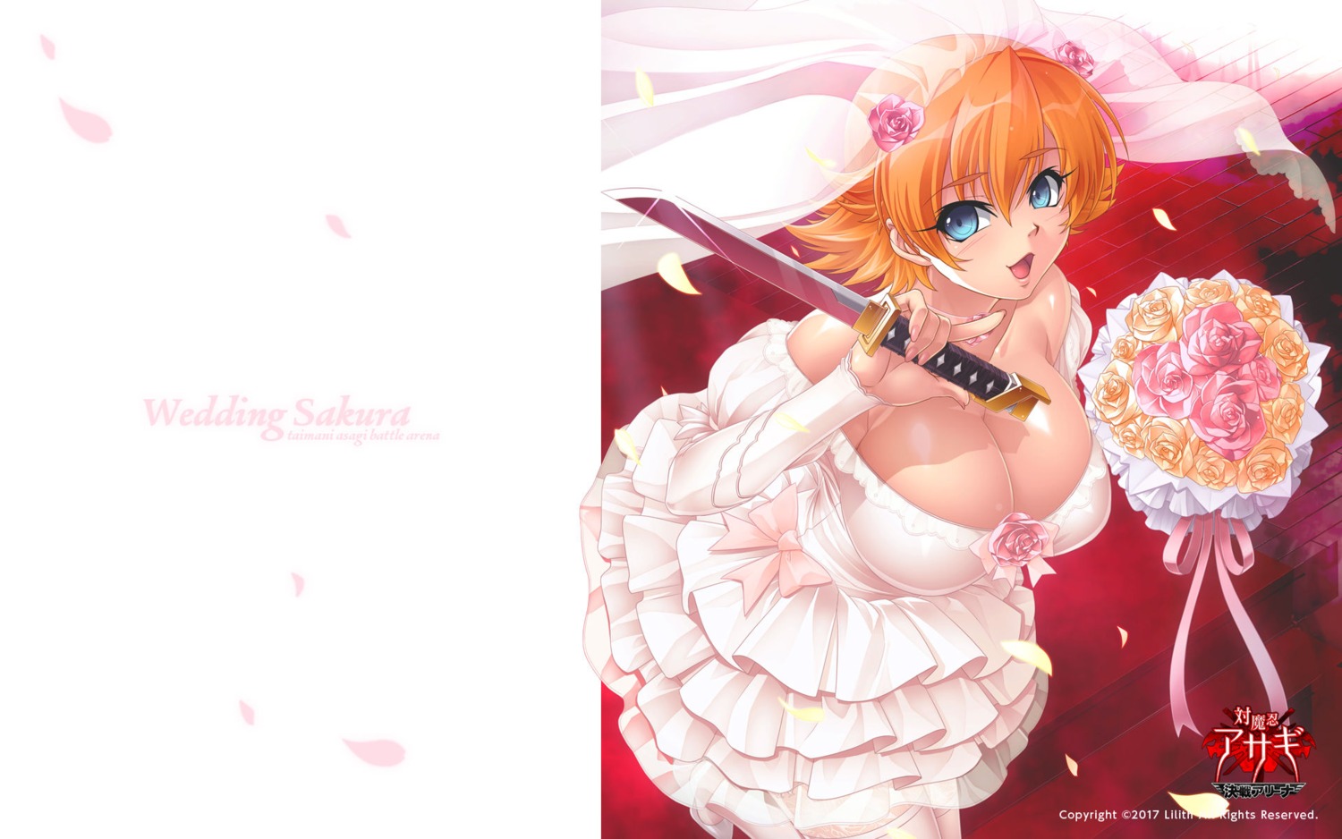 cleavage, dress, lilith_soft, see_through, tagme, taimanin, taimanin_asagi, thighhighs, wallpaper, weapon, wedding_dress