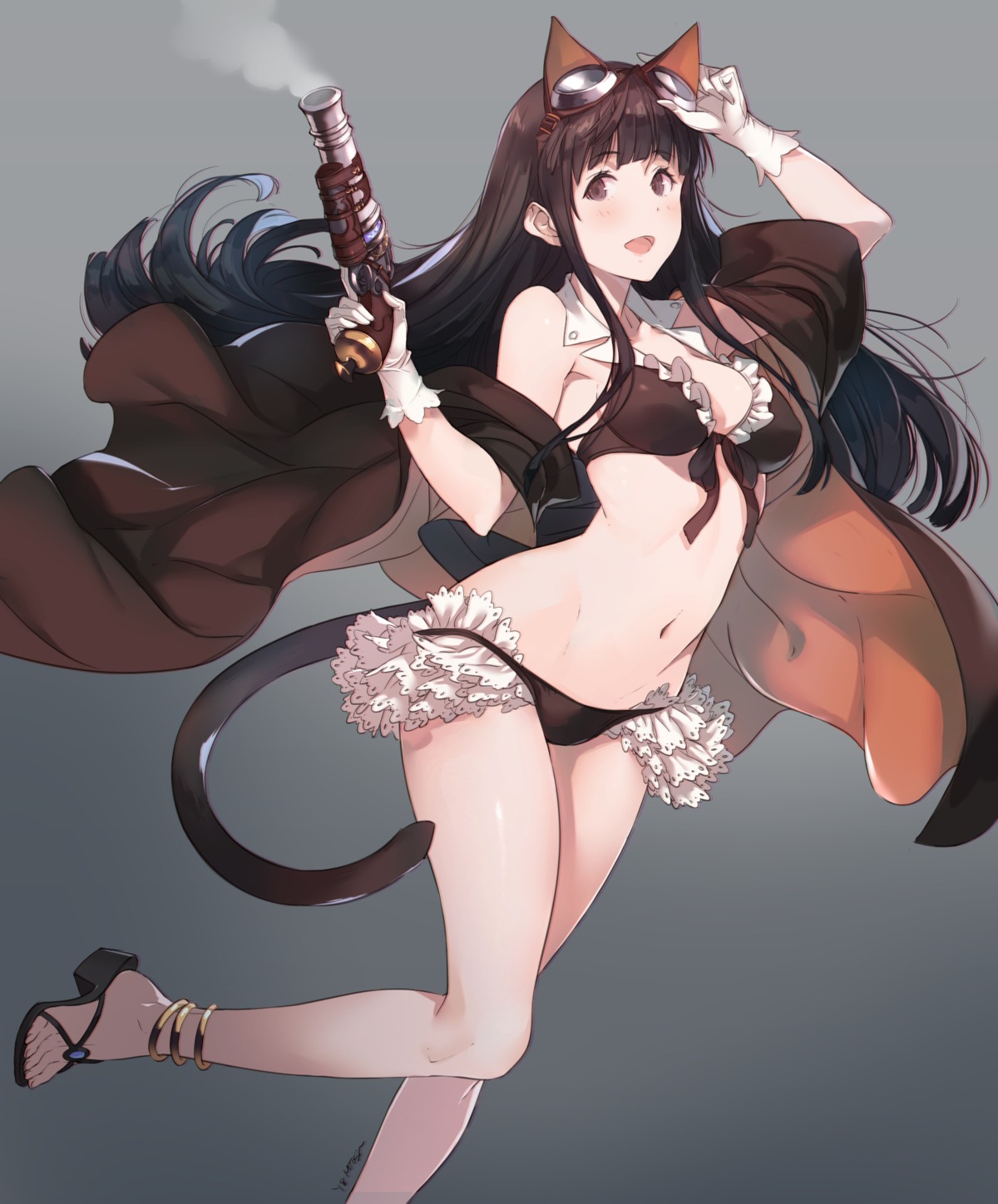 animal_ears, bikini, cleavage, granblue_fantasy, gun, heels, jessica_(granblue_fantasy), kagetomo_midori