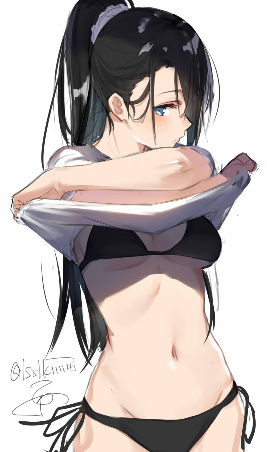 bikini, cleavage, isshiki_(ffmania7), shirt_lift, swimsuits, underboob, undressing