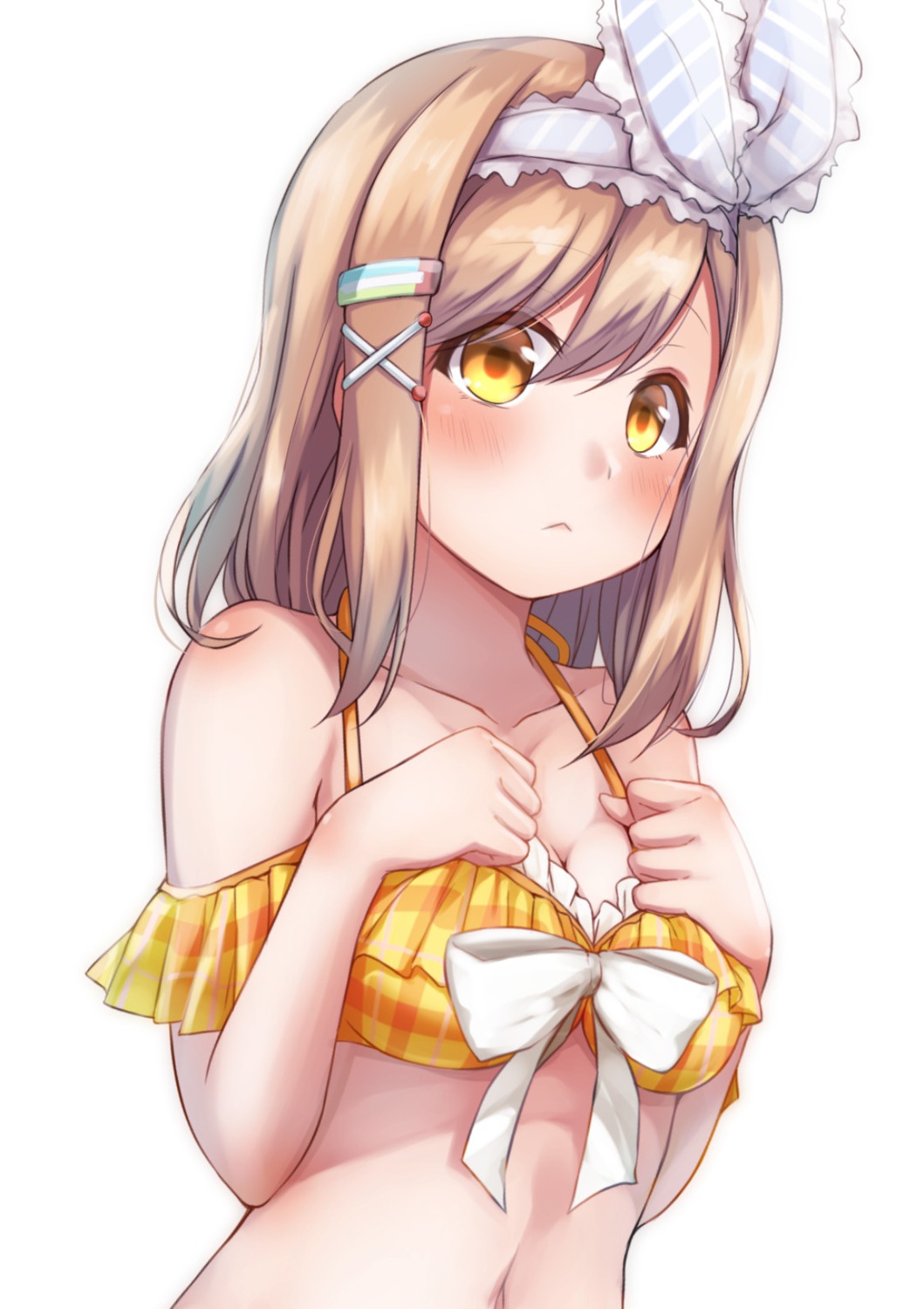 bikini_top, breast_hold, cleavage, hitotsuki_no_yagi, kunikida_hanamaru, love_live!_(series), love_live!_sunshine!!, swimsuits