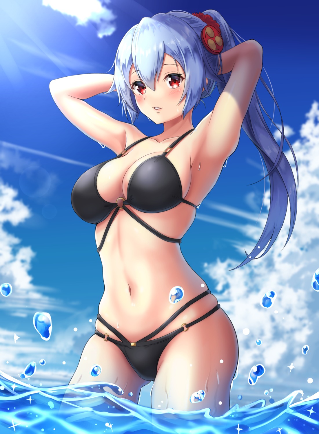 bikini, cleavage, fate/grand_order, furan_(pixiv20237436), swimsuits, tomoe_gozen_(fate), wet