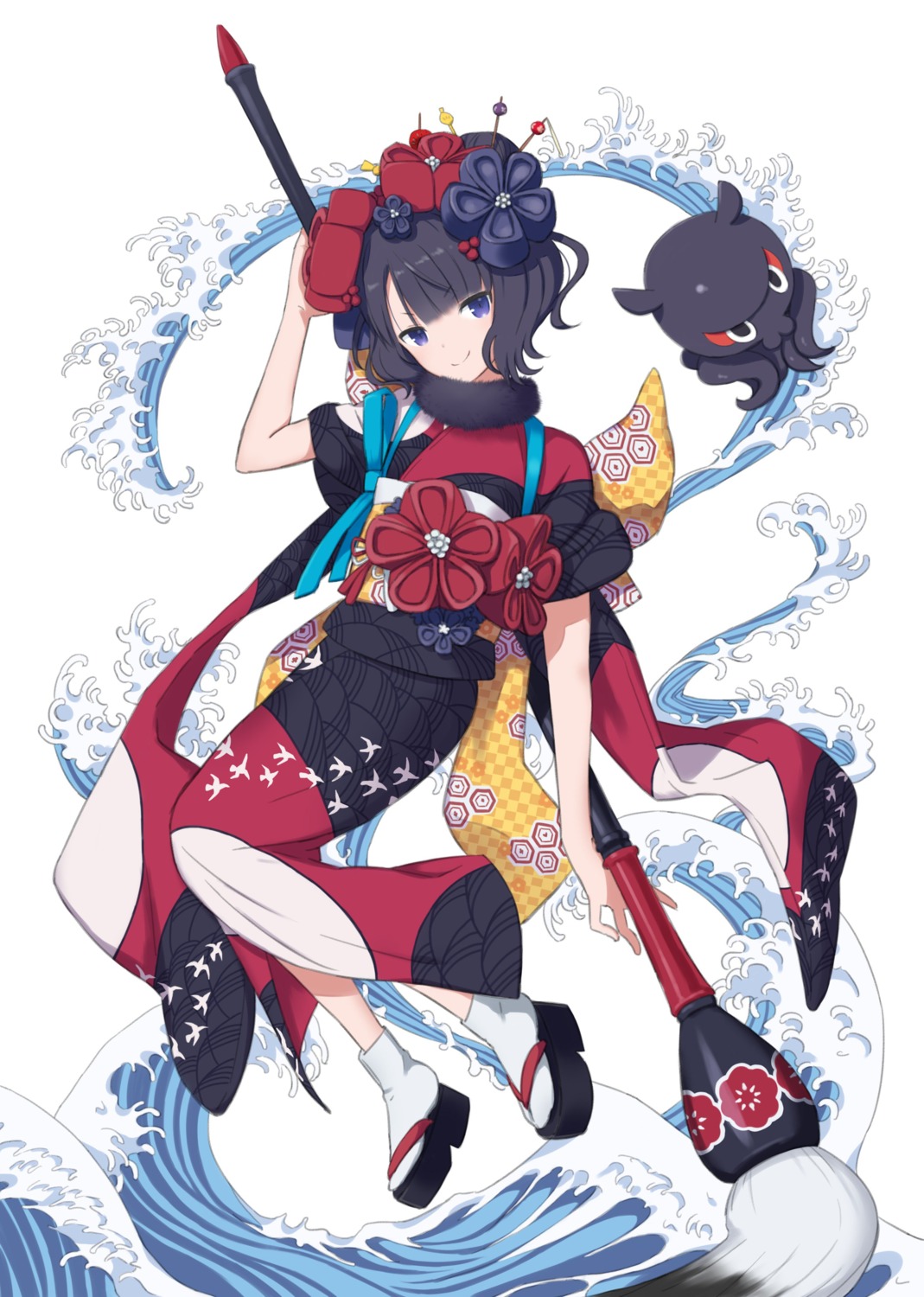 fate/grand_order, katsushika_hokusai_(fate), kimono, laika_(sputnik2nd)
