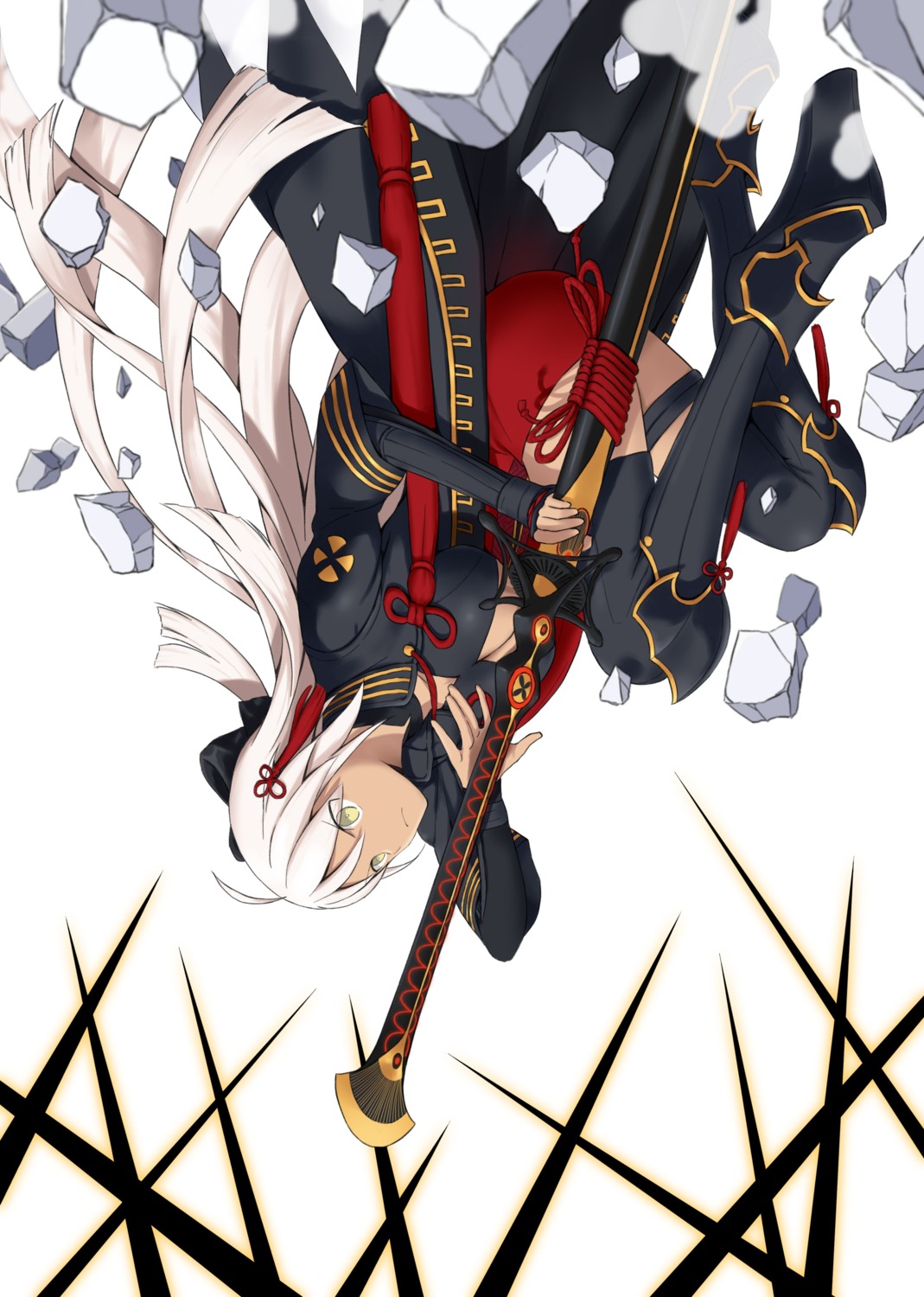 armor, cleavage, fate/grand_order, garter, laika_(sputnik2nd), no_bra, okita_souji_(alter)_(fate), sword