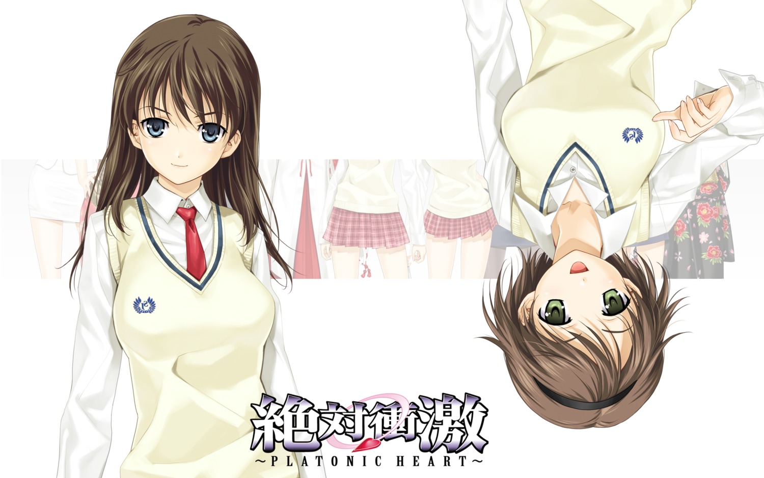 happoubi_jin, honma_natsume, iseshima_aya, seifuku, sweater, wallpaper, zettai_shougeki_platonic_heart