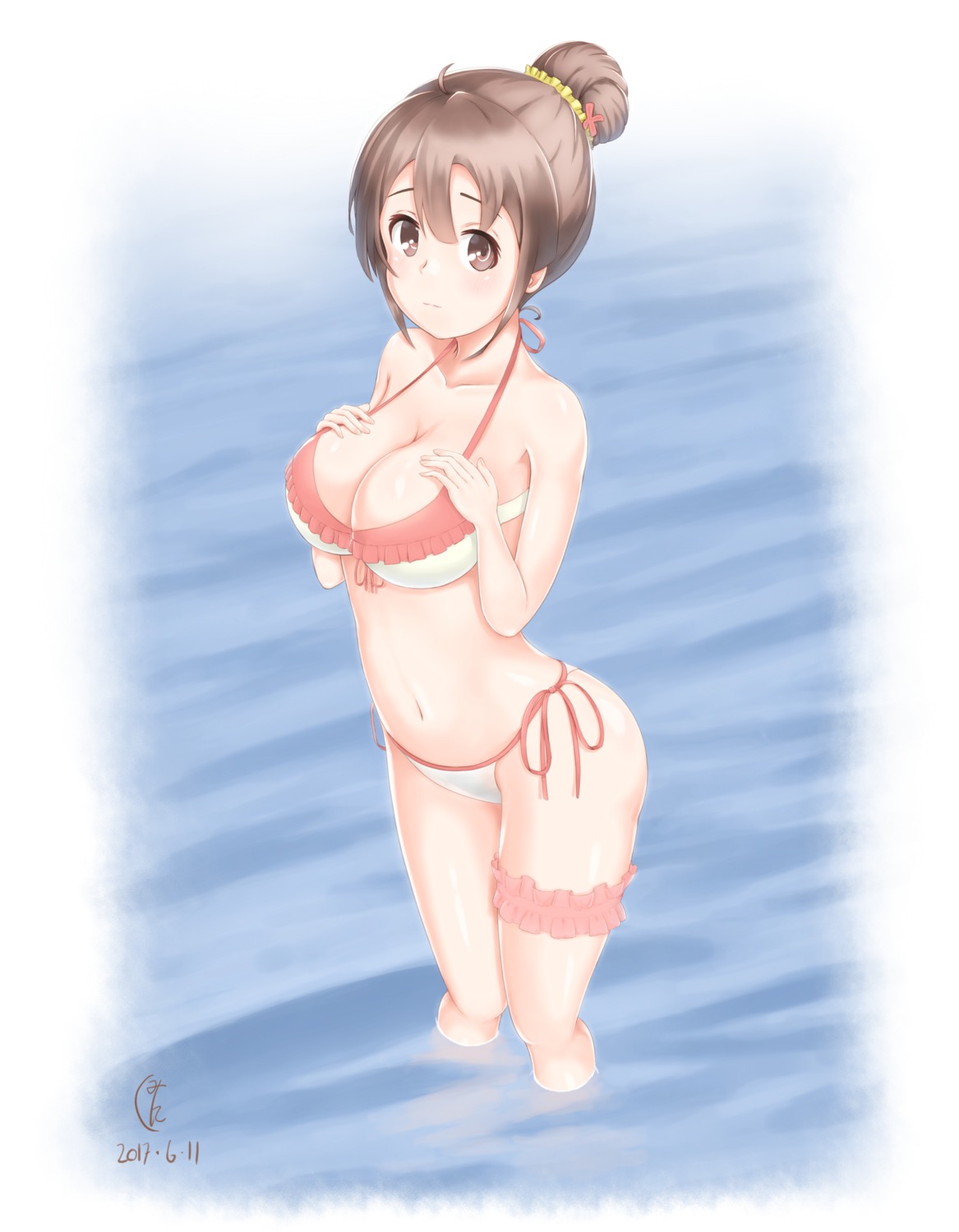 bikini, breast_hold, cleavage, etsunami_kumita, garter, sakura_quest, shinomiya_shiori, swimsuits