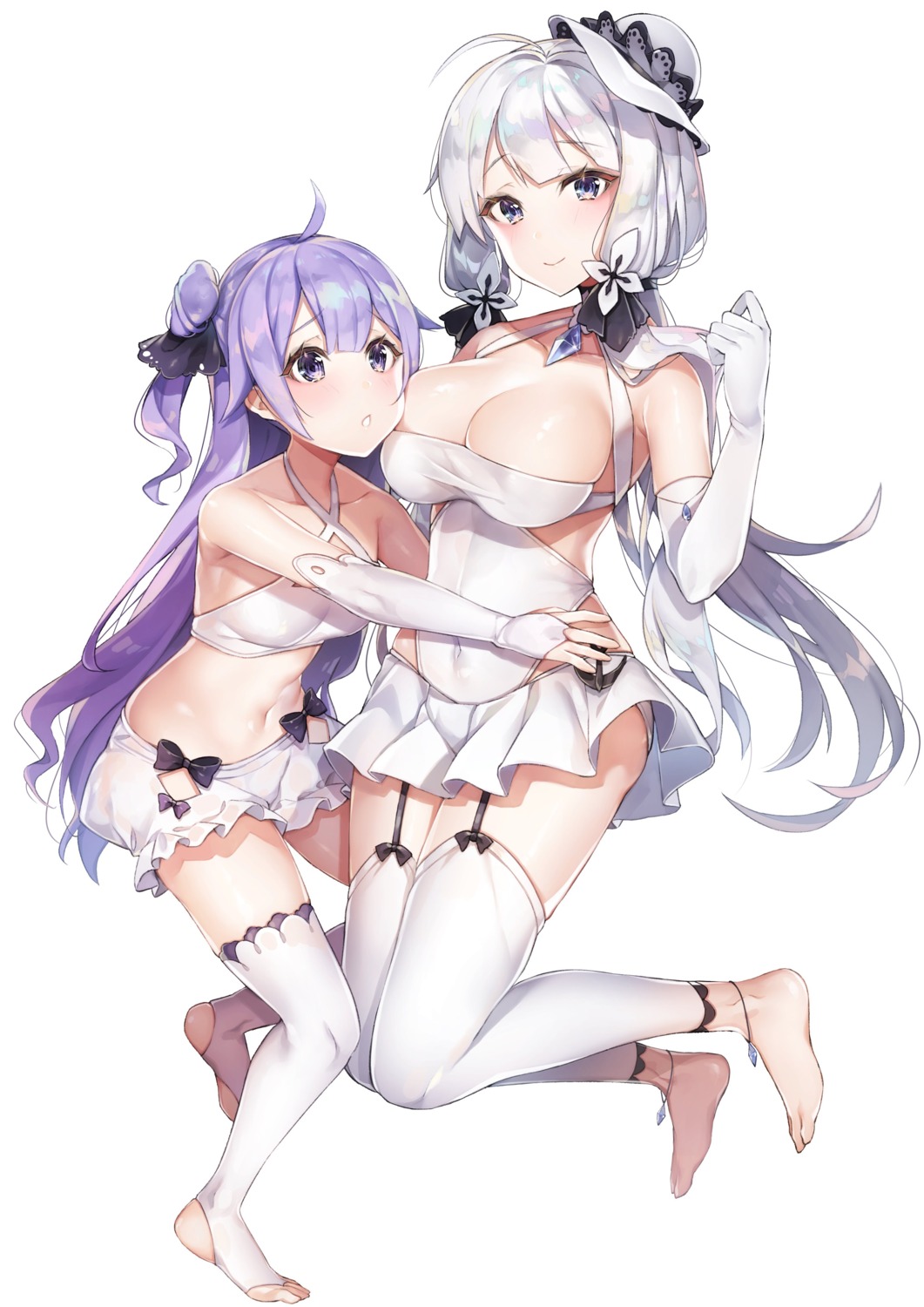 azur_lane, bikini, cleavage, illustrious_(azur_lane), stockings, swimsuits, thighhighs, unicorn_(azur_lane)