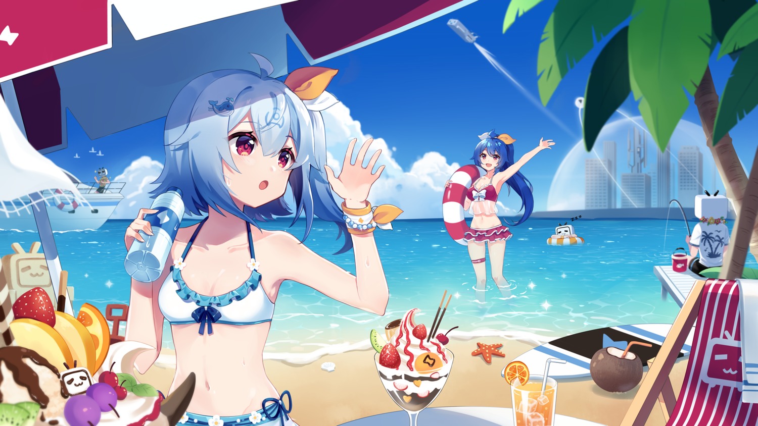 bikini, bili_bili_douga, bili_girl_22, bili_girl_33, cleavage, garter, see_through, sharlorc, swimsuits, wallpaper, wet