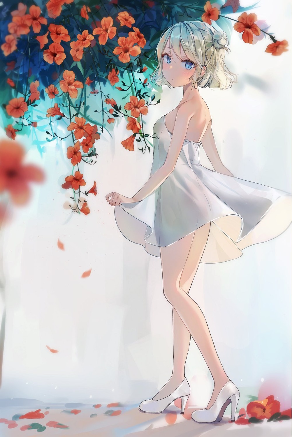 ass, dress, heels, kurutsu, nopan, see_through, skirt_lift, summer_dress