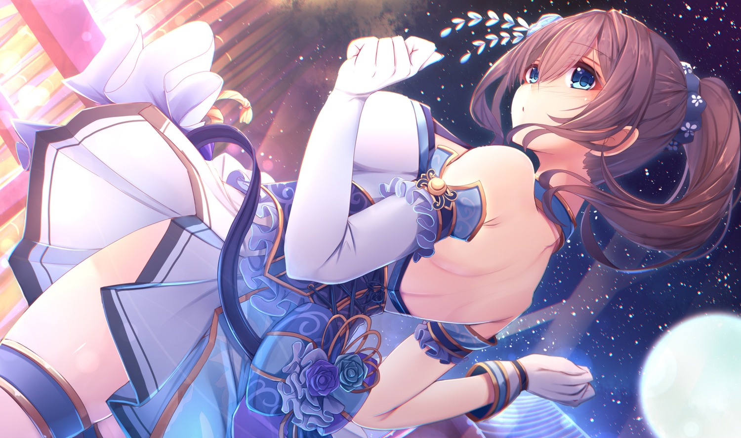sagisawa_fumika, skirt_lift, tatapopo, the_idolm@ster, the_idolm@ster_cinderella_girls, the_idolm@ster_cinderella_girls_starlight_stage, thighhighs