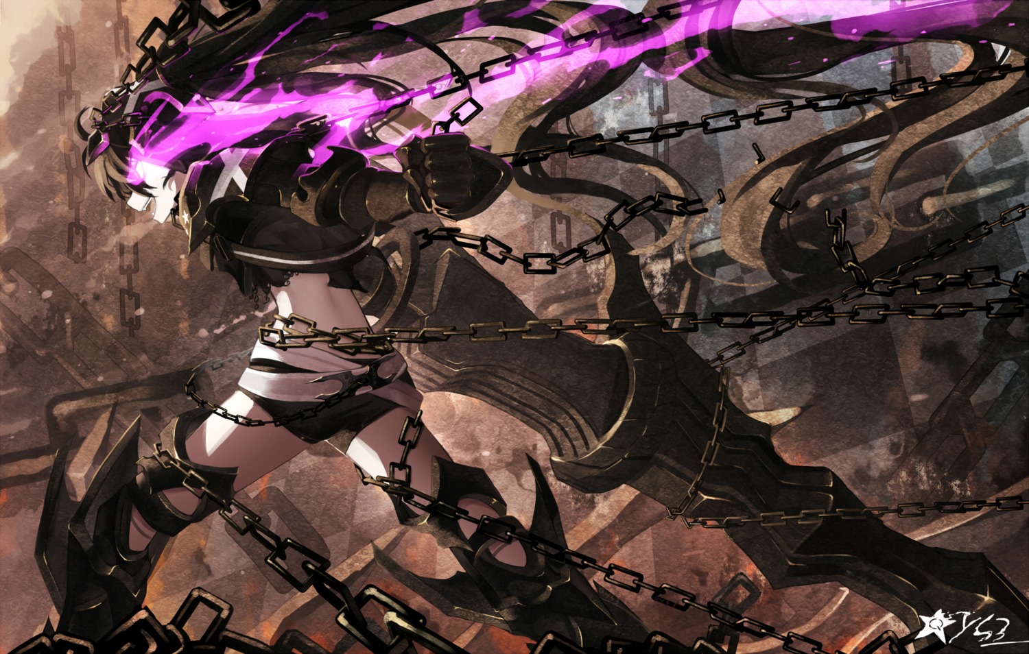 armor, black_rock_shooter, black_rock_shooter_(character), insane_black_rock_shooter, qys3, sword