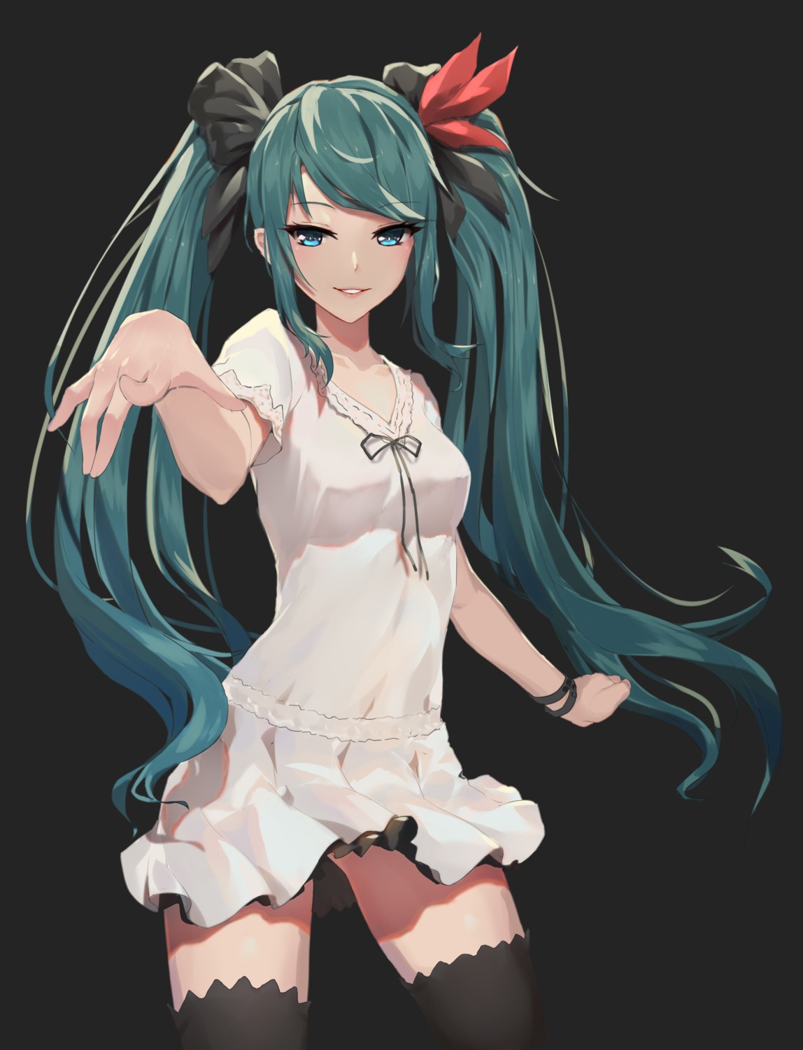 dress, hatsune_miku, hentai_kuwa, thighhighs, vocaloid, world_is_mine_(vocaloid)