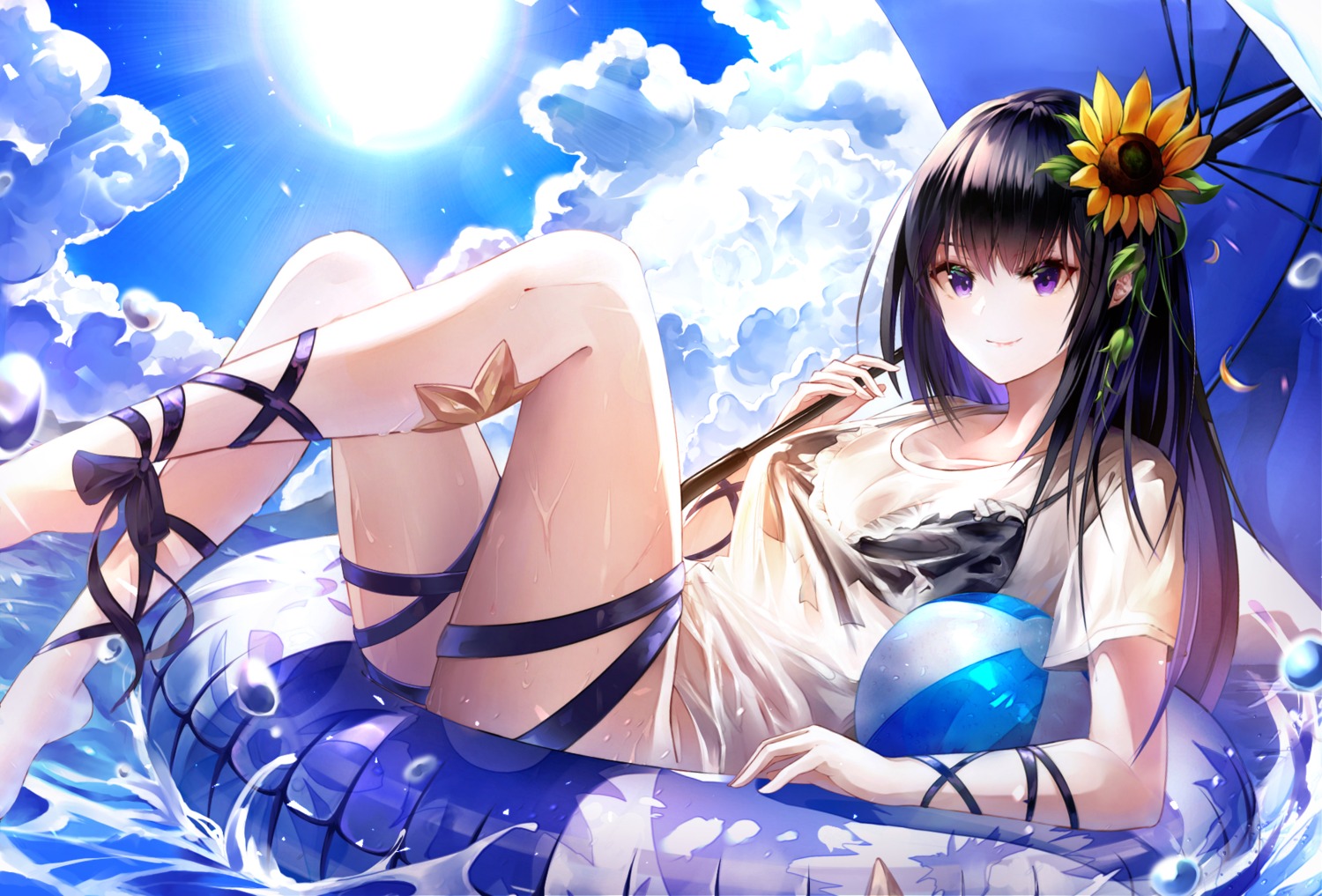bikini_top, cleavage, limit_x, see_through, swimsuits, umbrella, wet, wet_clothes