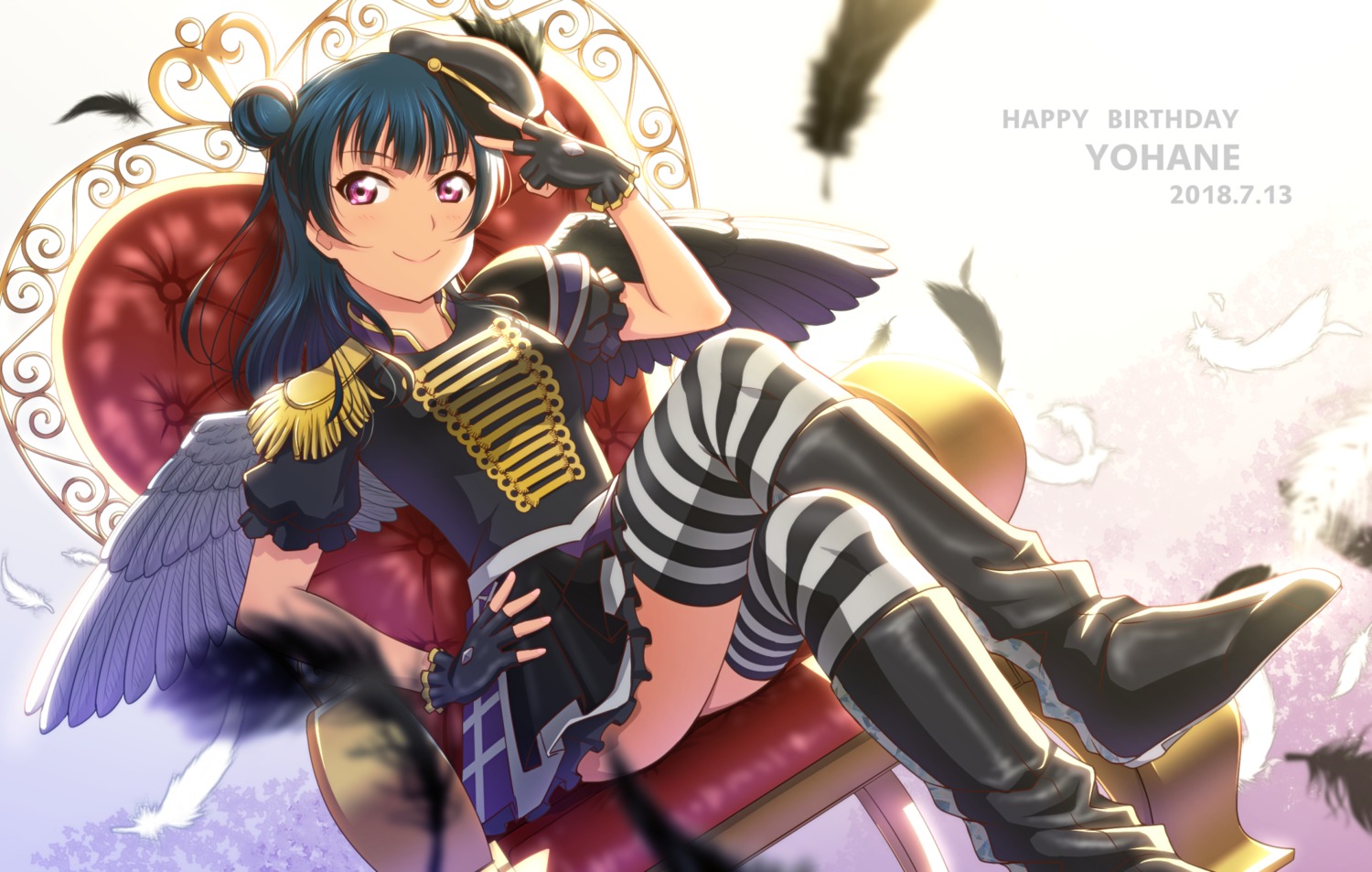 anibache, love_live!_(series), love_live!_sunshine!!, thighhighs, tsushima_yoshiko, wings