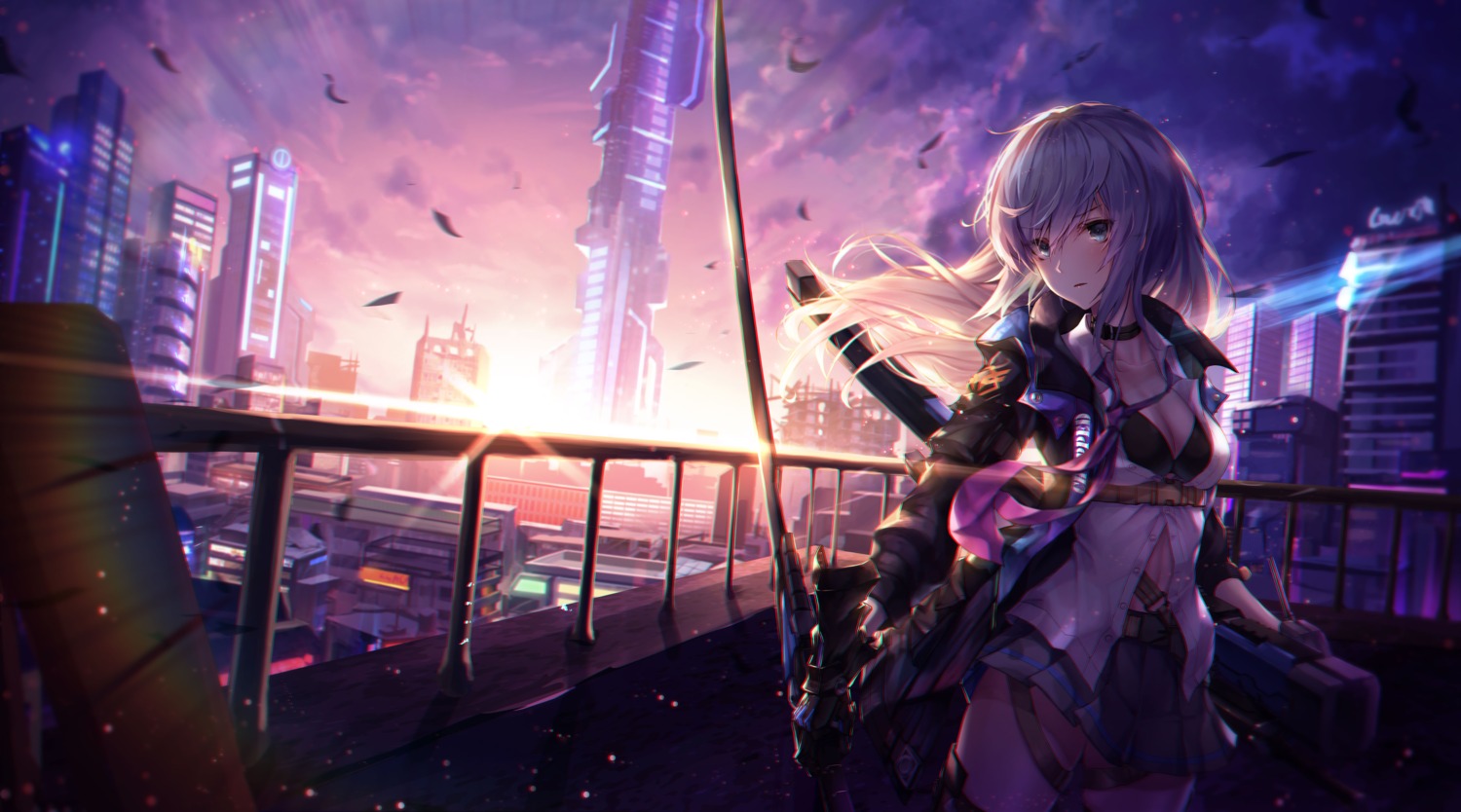 armor, bra, chyopeuteu, cleavage, open_shirt, sword