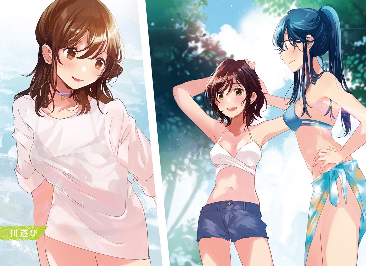 bikini, bikini_top, fly, hinami_aoi, izumi_yuzu, jaku-chara_tomozaki-kun, nanami_minami, see_through, swimsuits