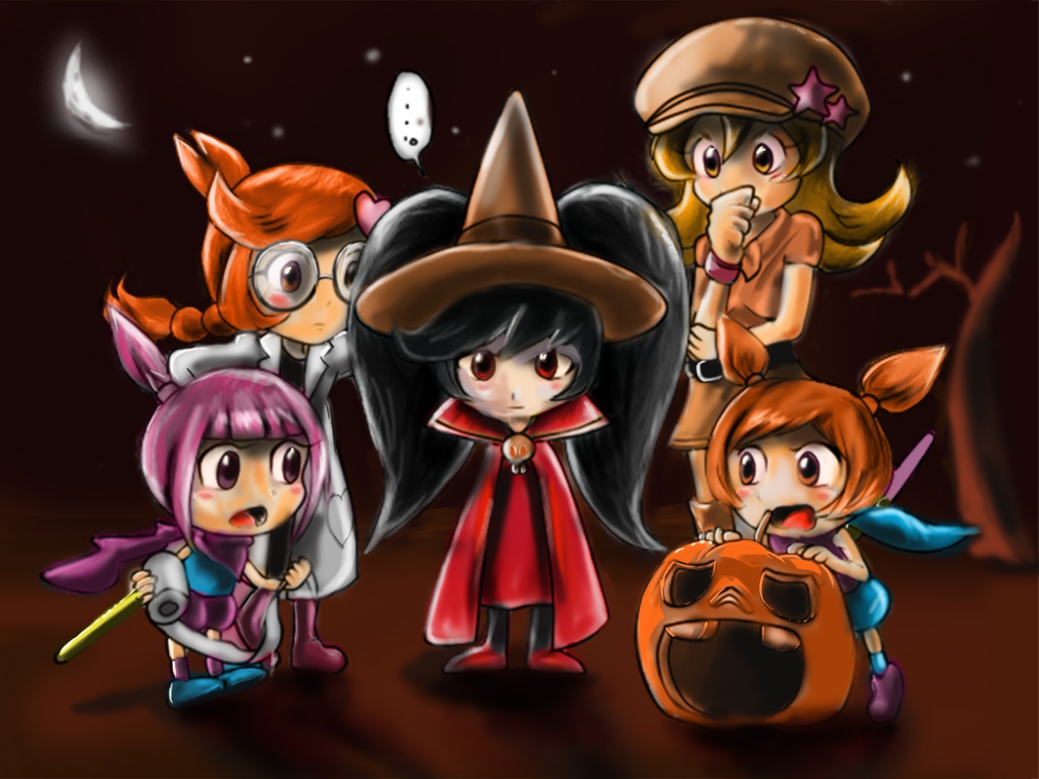 ana_(warioware), ashley_(warioware), davey-sama, halloween, kat_(warioware), megane, mona_(warioware), penny_(warioware)