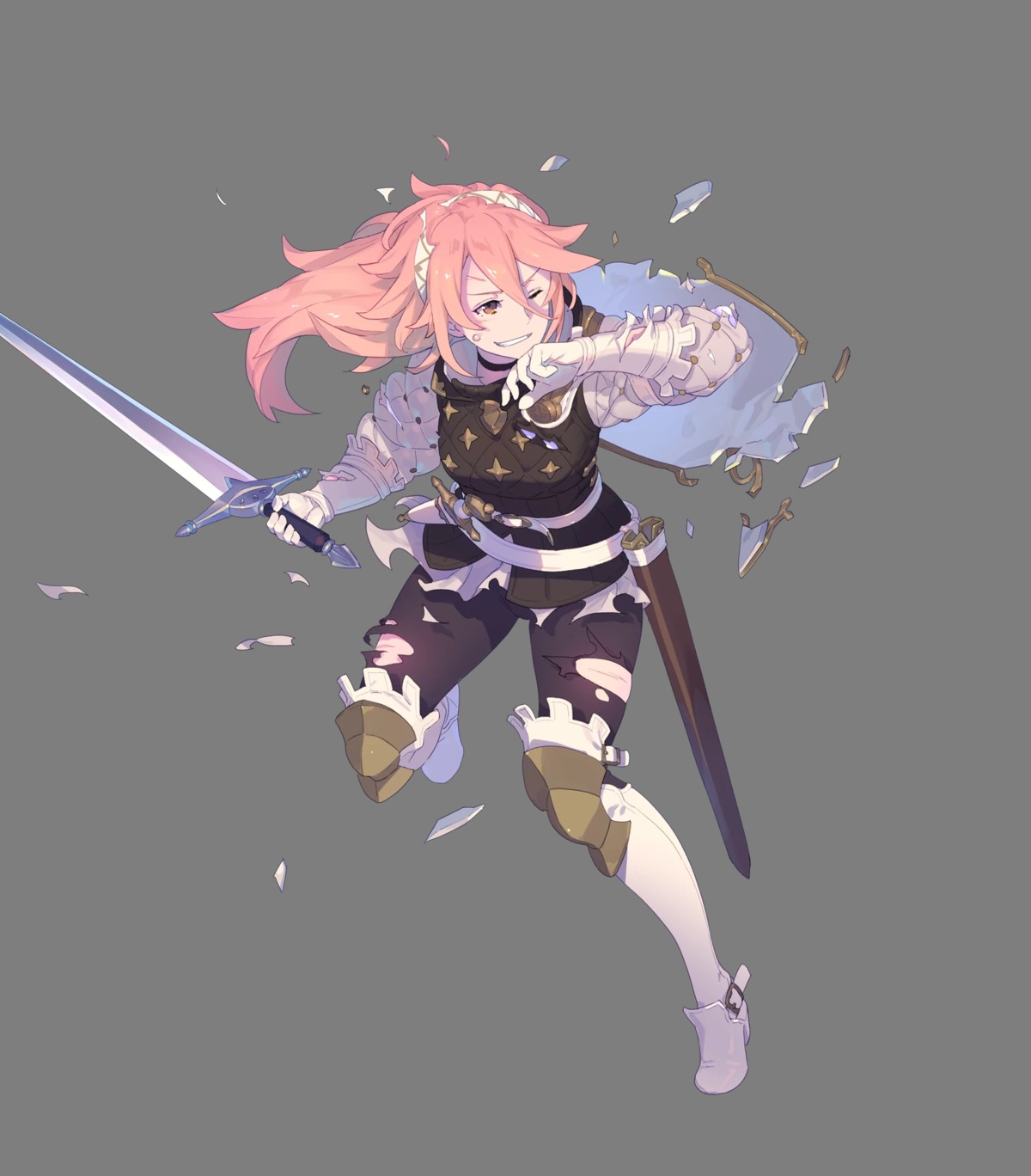 armor, enkyo_yuuichirou, fire_emblem, fire_emblem_heroes, fire_emblem_if, heels, nintendo, soleil_(fire_emblem), sword, torn_clothes, transparent_png