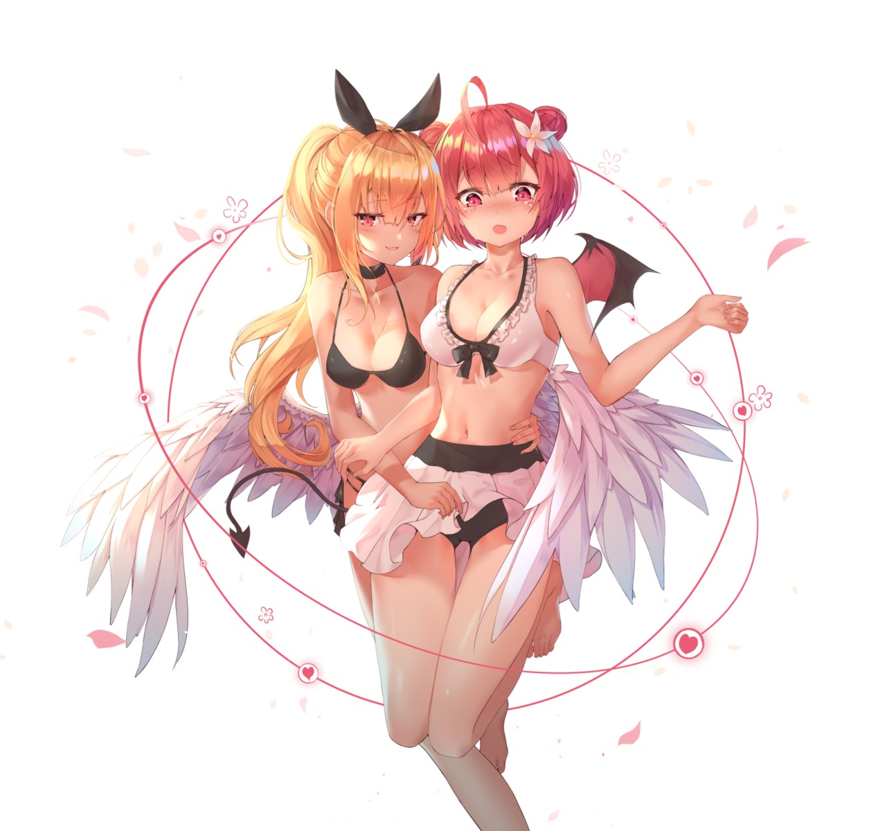 bikini, cleavage, momingie, skirt_lift, swimsuits, tail, wings