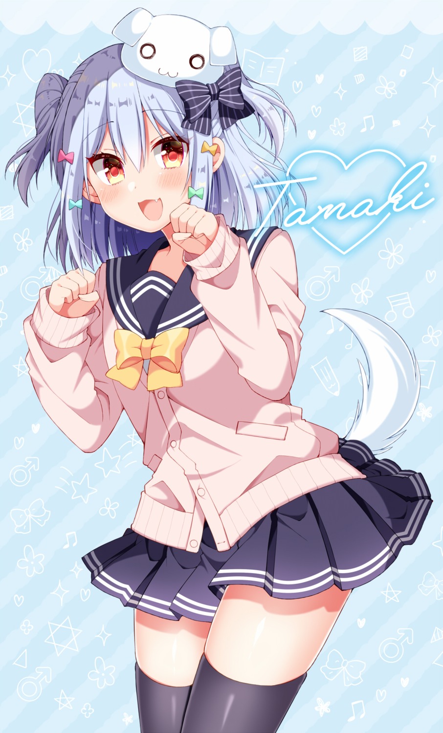inuyama_tamaki, seifuku, sweater, tail, thighhighs, trap, tsukudani_norio, tsukudani_norio_channel
