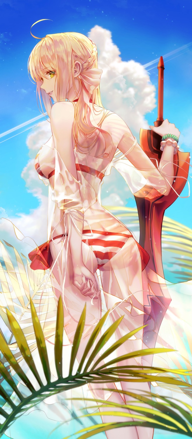 ass, bikini, fate/grand_order, nero_claudius_(fate), see_through, seol, swimsuits, sword