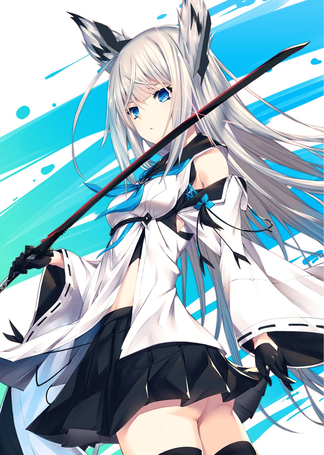akanagi_youto, animal_ears, ass, azur_lane, kawakaze_(azur_lane), nopan, seifuku, sword
