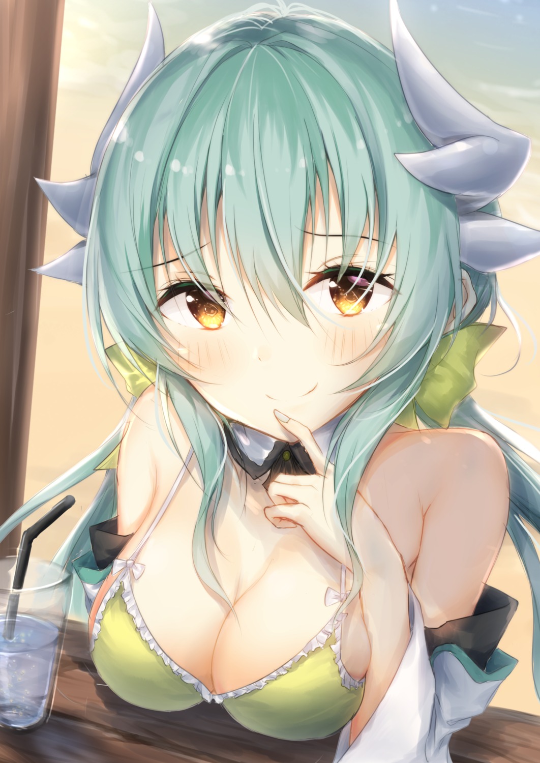bikini_top, breast_hold, cleavage, fate/grand_order, horns, kiyohime_(fate), swimsuits, uzuki_tsukuyo