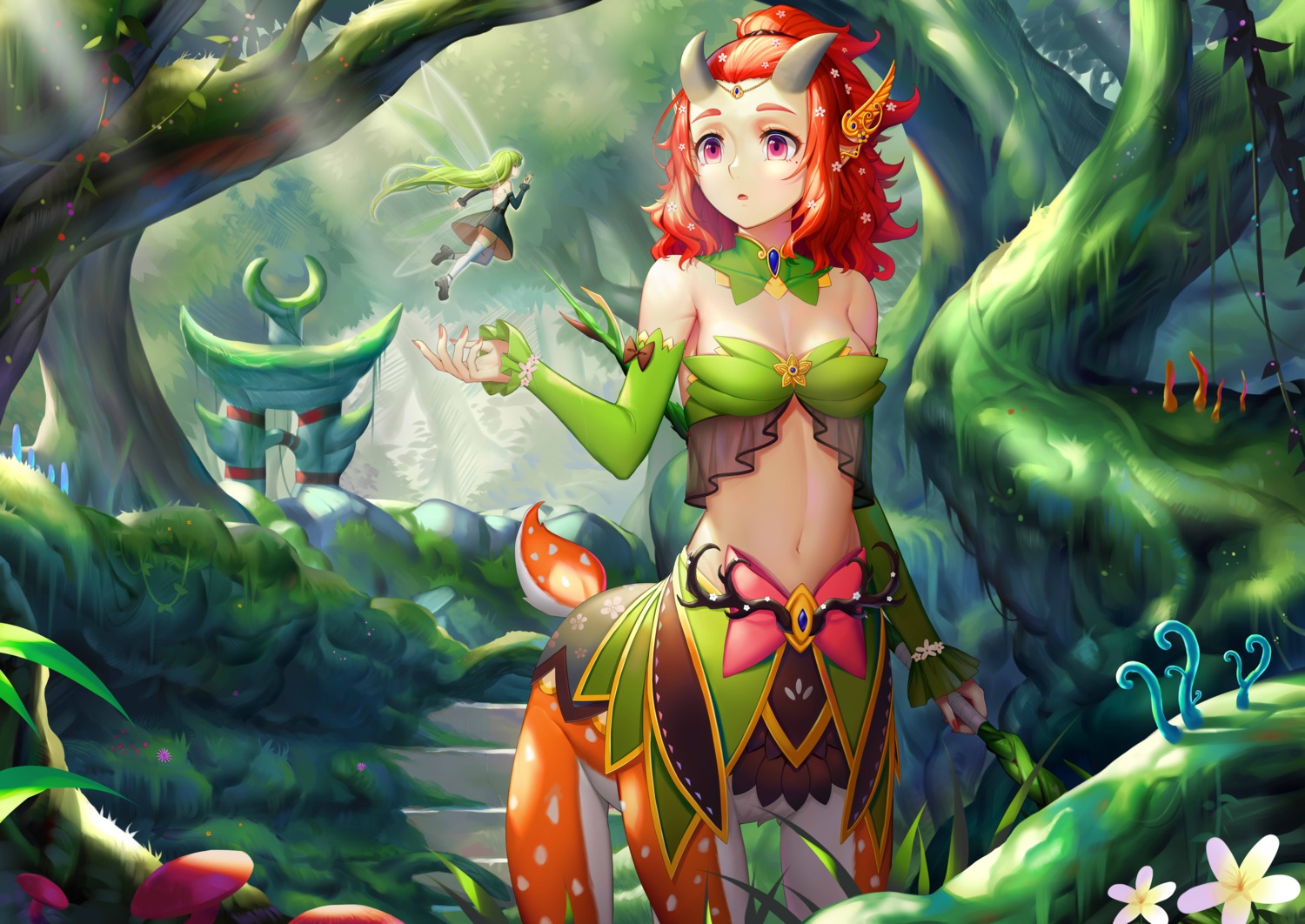 bikini_top, cleavage, defense_of_the_ancients, dress, enchantress_(dota), fairy, heels, horns
