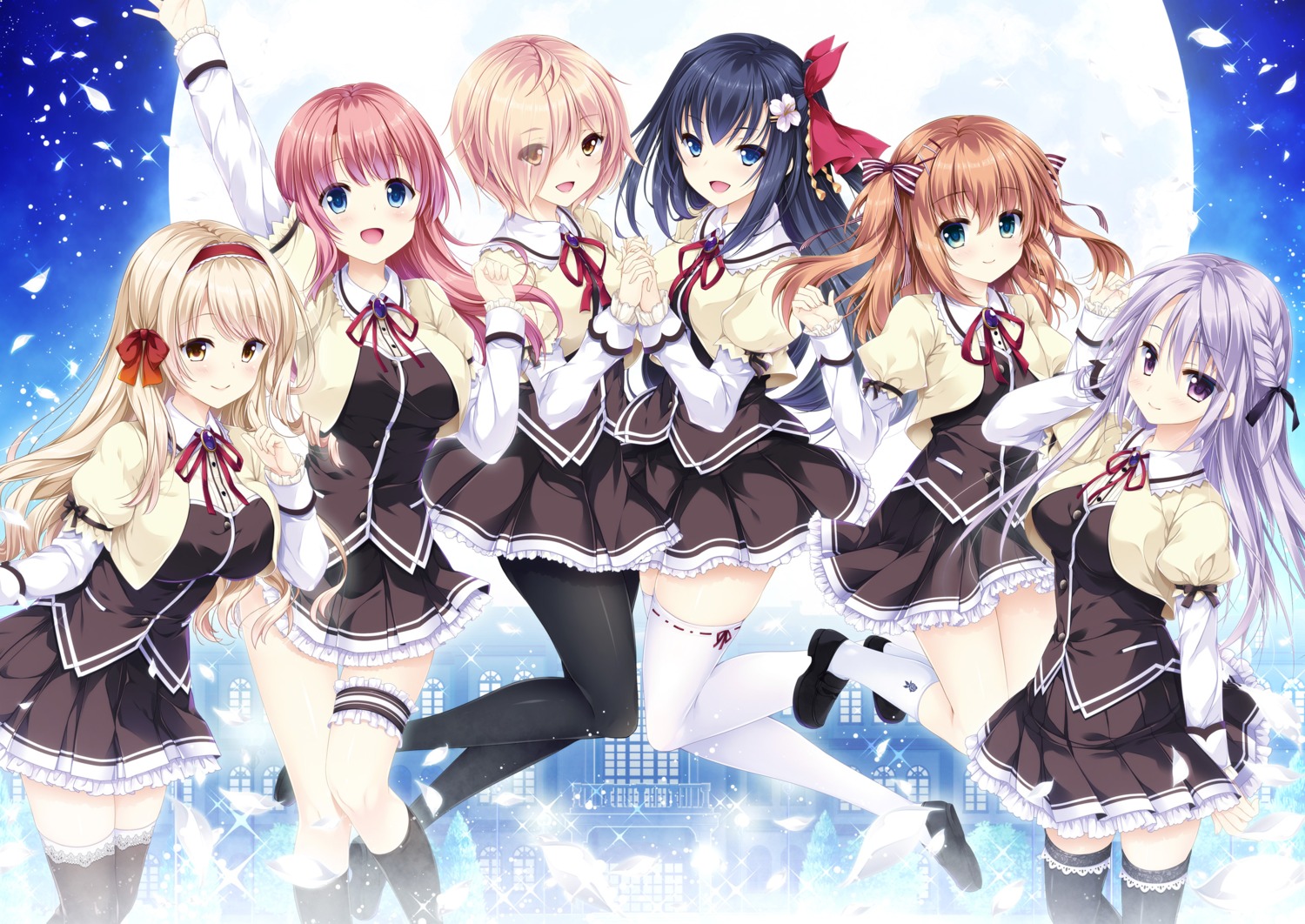 ensemble_(company), fujisaki_nagisa, garter, kurasawa_moko, mizuki_yuuma, mutou_kurihito, otome_ga_musubu_tsukiyo_no_kirameki, pantyhose, reizei_shizune, sakura_kokoro, seifuku, sesena_yau, shijou_ran, shinomori_suzuka, thighhighs, touya_yuuki, trap