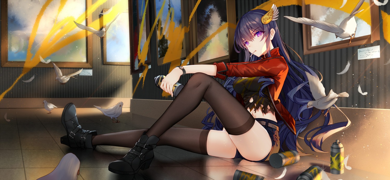bison_cangshu, heels, smoking, thighhighs, witch_weapon