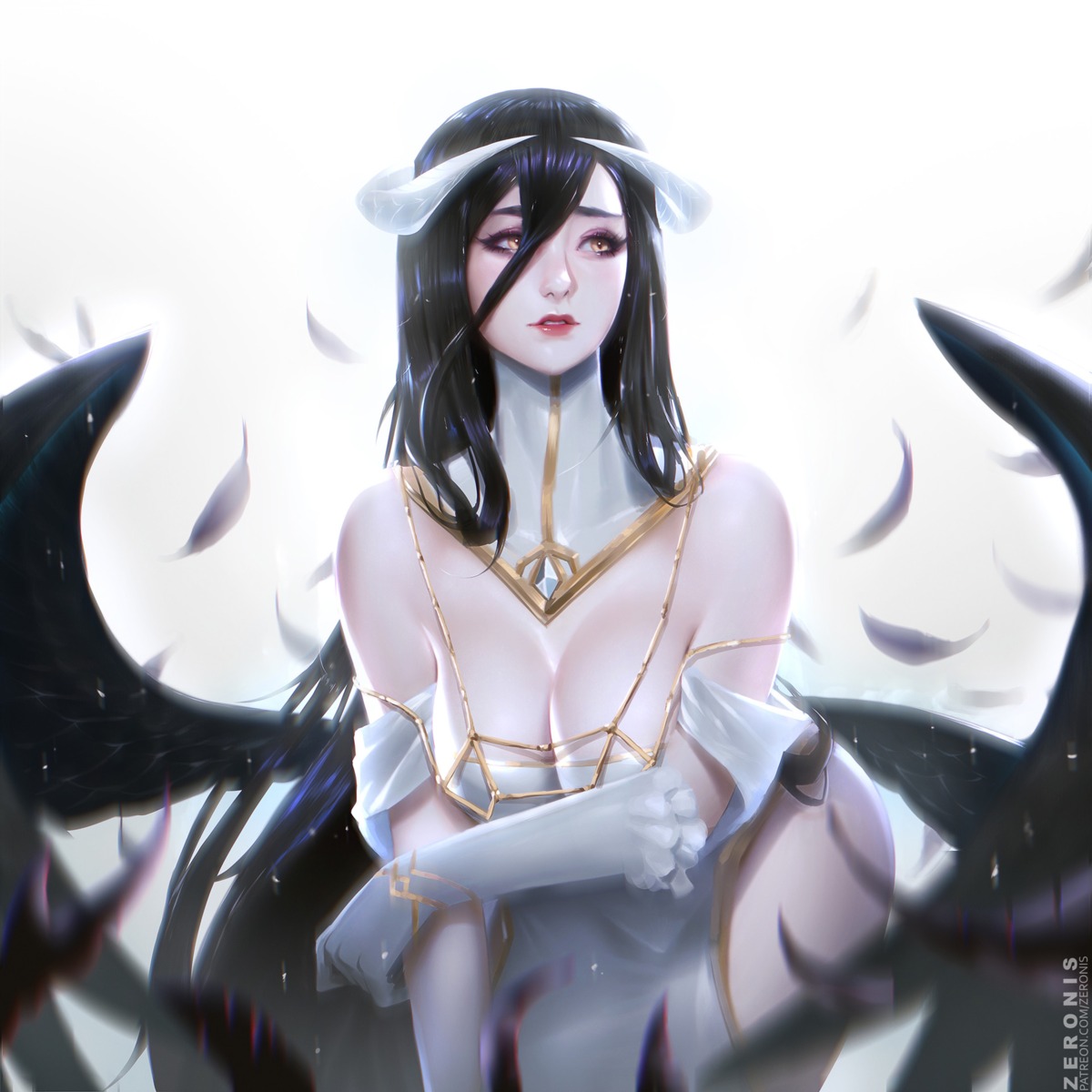 albedo_(overlord), cleavage, horns, overlord, wings, zeronis