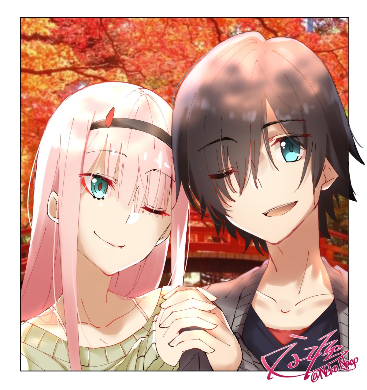 darling_in_the_franxx, hiro_(darling_in_the_franxx), horns, nakoya_(nane_cat), zero_two_(darling_in_the_franxx)