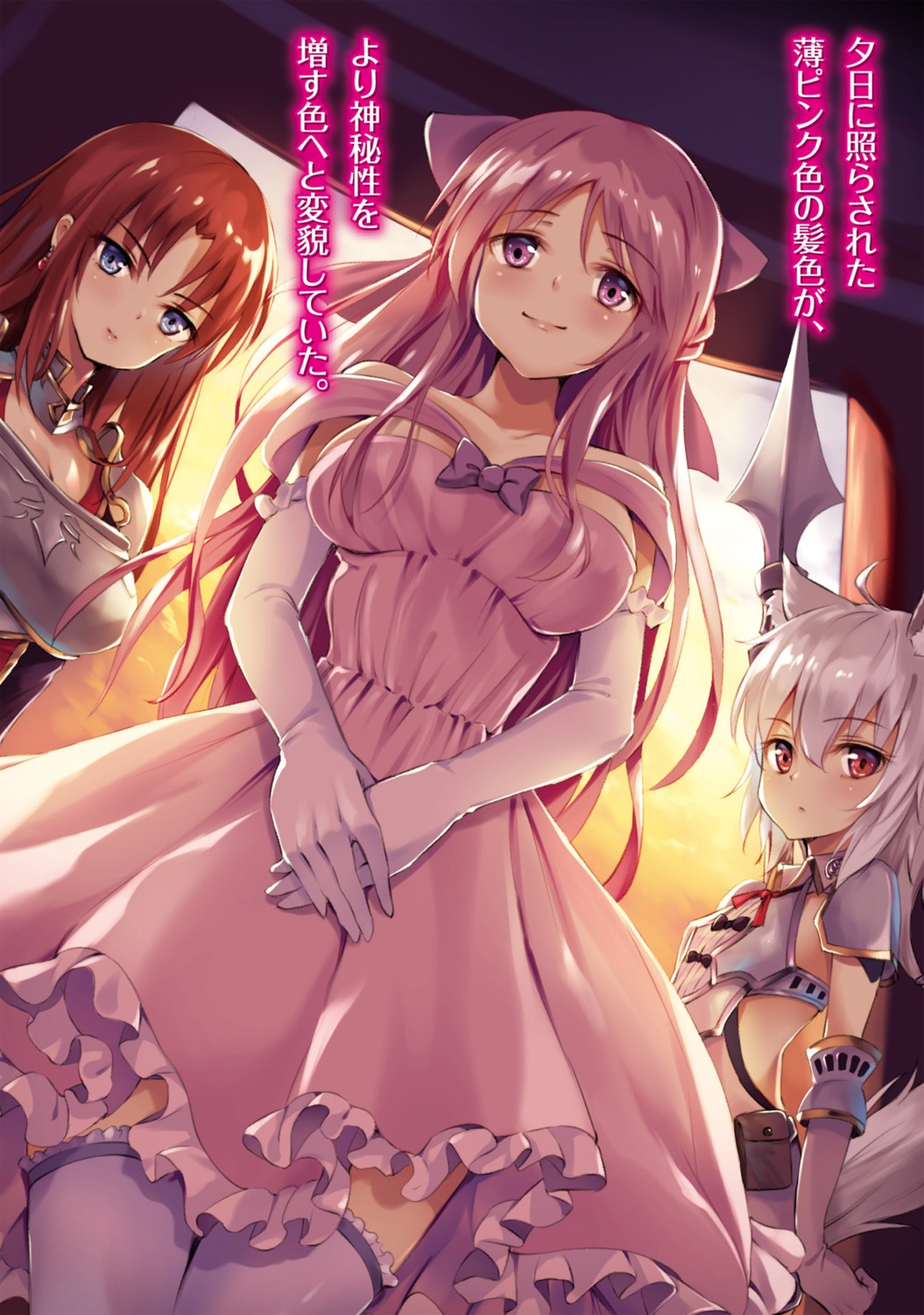 animal_ears, armor, cleavage, dress, isekai_de_slow_life_wo_(ganbou), oukatihiro, tail, thighhighs