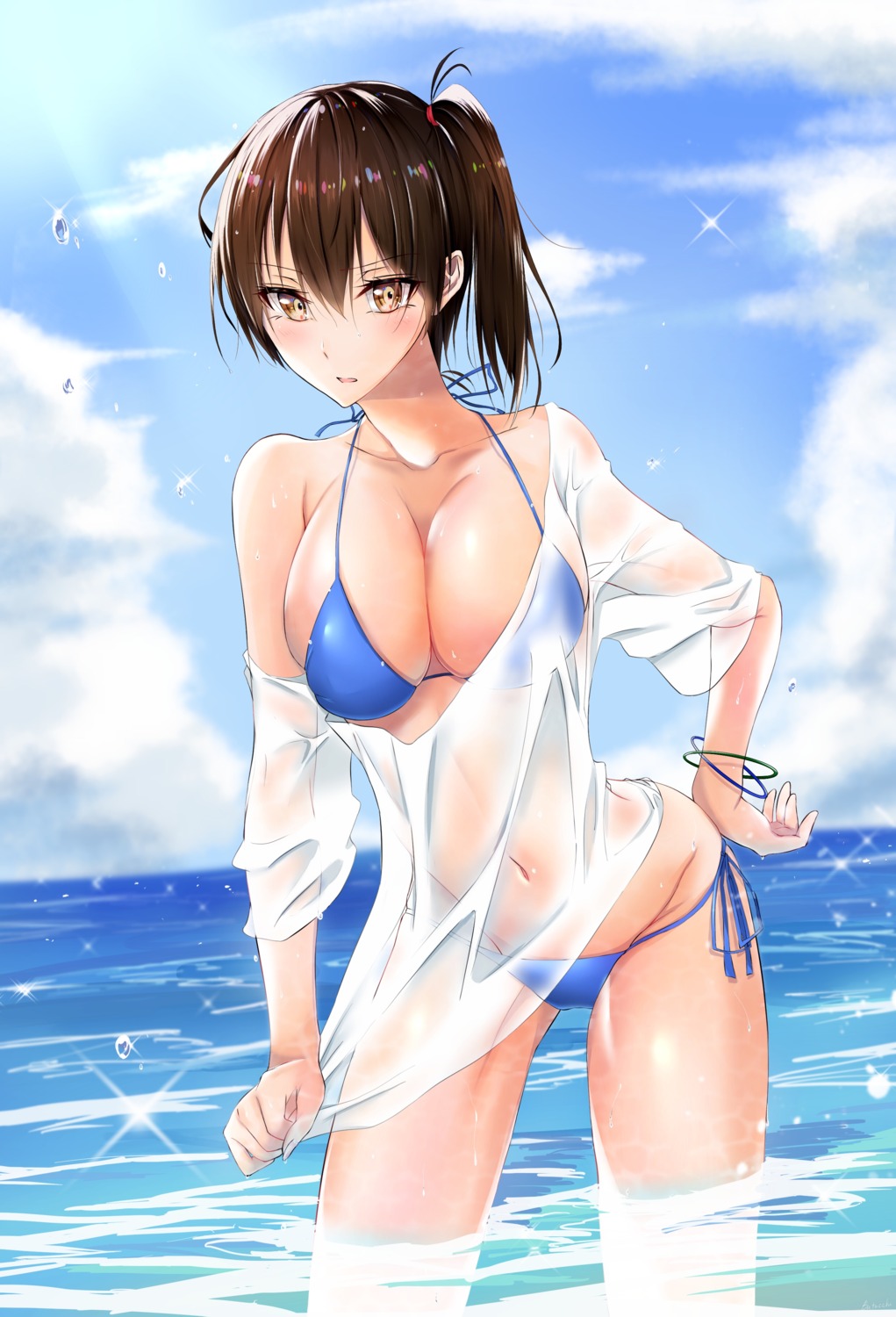 batabata0015, bikini, kaga_(kancolle), kantai_collection, see_through, swimsuits, wet
